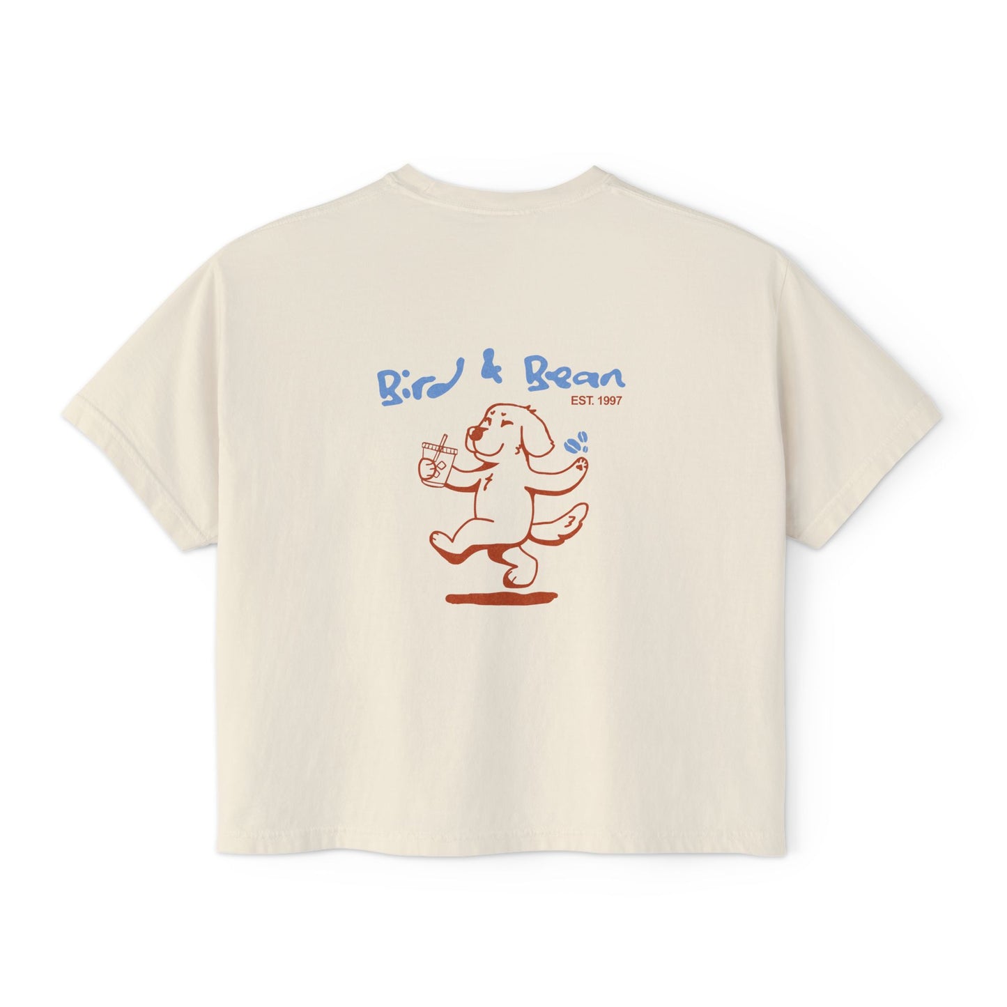 Women's Boxy Tee — Cute 'Bird & Bean' Dog Graphic Tee with "It's All About Love" Slogan