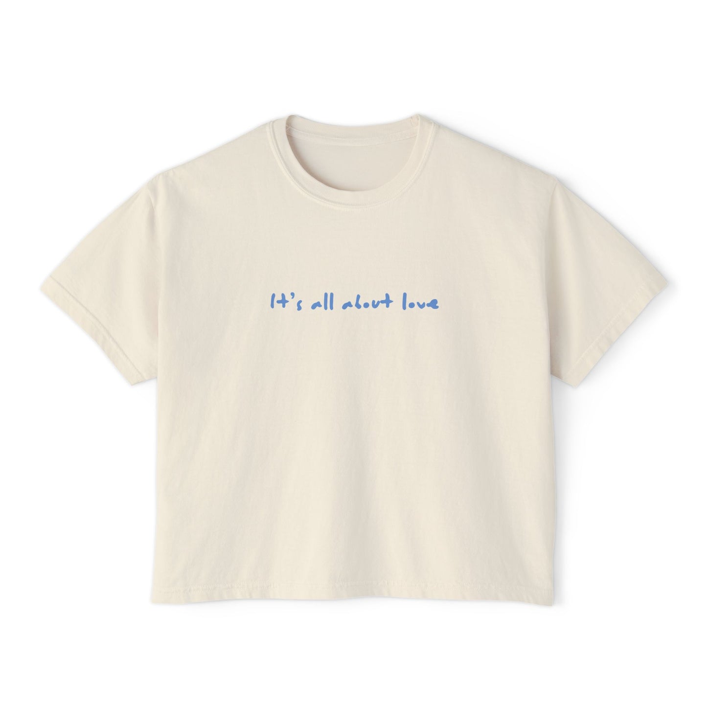 Women's Boxy Tee — Cute 'Bird & Bean' Dog Graphic Tee with "It's All About Love" Slogan