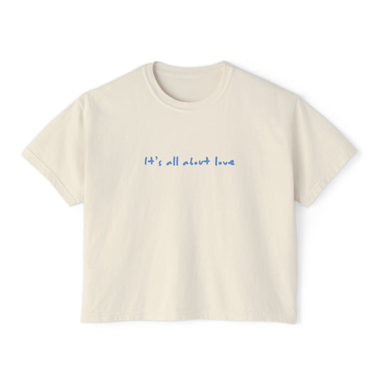 Women's Boxy Tee — Cute 'Bird & Bean' Dog Graphic Tee with "It's All About Love" Slogan