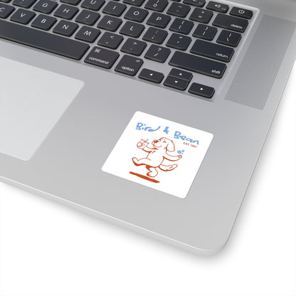 Bird & Bean Square Sticker — Cute Dancing Dog Coffee Logo (Est. 1997)